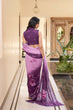 Load image into Gallery viewer, Lavender Weightless Marbal Floral Printed Saree with Lace Border &amp; Matching Blouse ClothsVilla