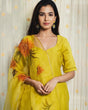Load image into Gallery viewer, Lemon Elegant Pure Maska Cotton Silk Kurti Set with Organza Dupatta
