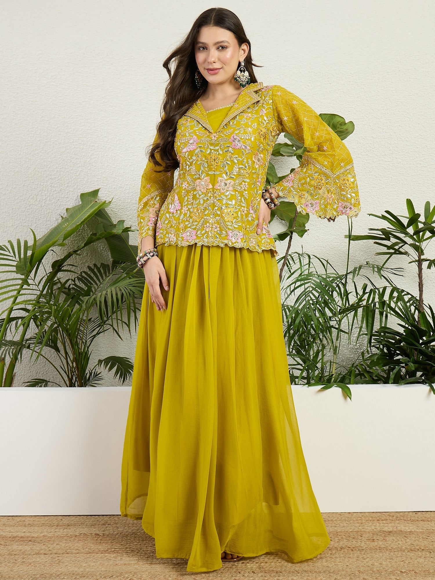 Lemon Embroidered Lehenga Set ClothsVilla