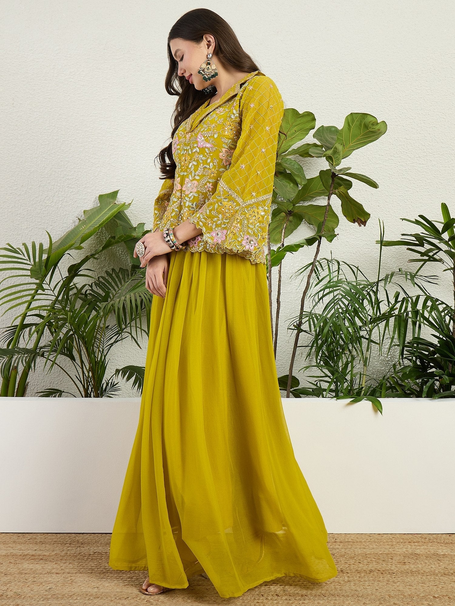 Lemon Embroidered Lehenga Set ClothsVilla