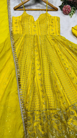Lemon Organza Embroidered Gown Sharara Set ClothsVilla