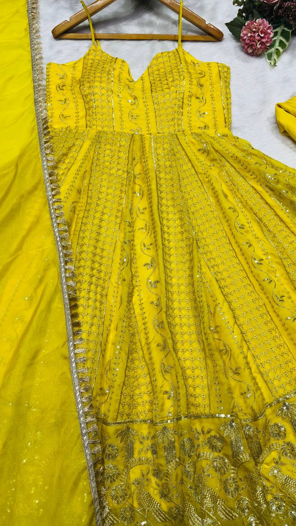 Lemon Organza Embroidered Gown Sharara Set ClothsVilla