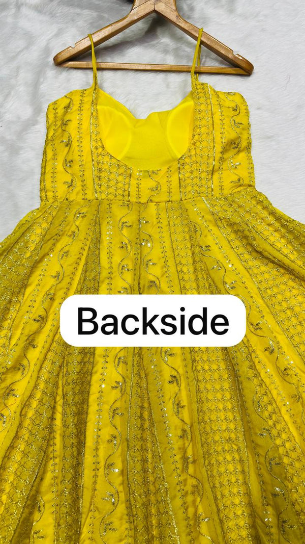 Lemon Organza Embroidered Gown Sharara Set ClothsVilla