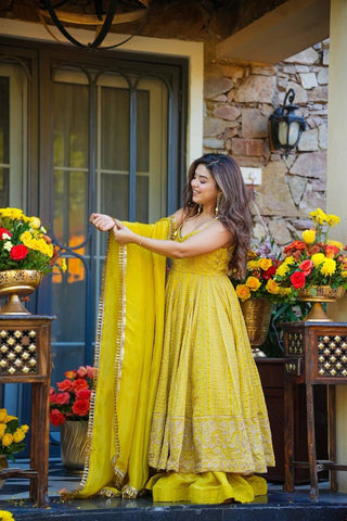 Lemon Organza Embroidered Gown Sharara Set ClothsVilla