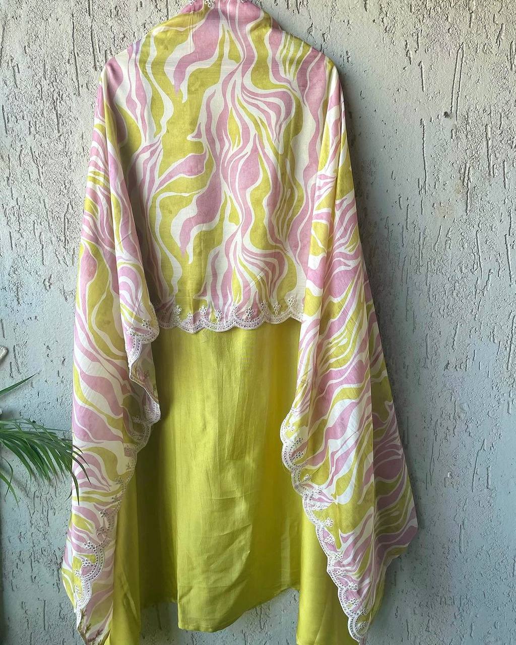 Lemon Premium Designer Pur Chinon Silk Top, Plazzo & Dupatta Set – Party Wear Elegance Clothsvilla Main image