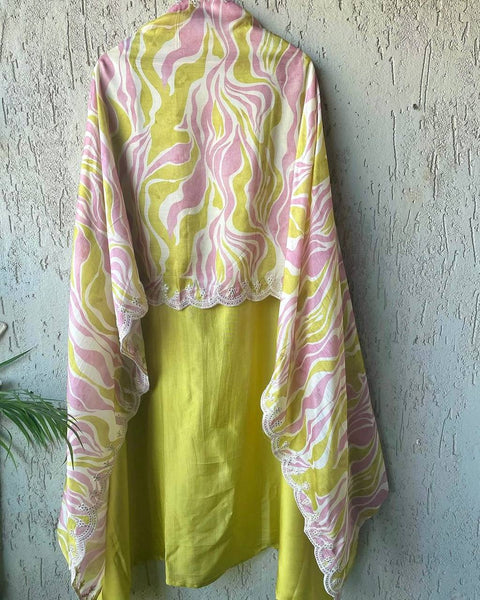 Lemon Premium Designer Pur Chinon Silk Top, Plazzo & Dupatta Set – Party Wear Elegance Clothsvilla Main image