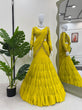 Load image into Gallery viewer, Lemon Ready-to-Wear Lehenga Saree – Elegant Faux Georgette with Coin Lace Border