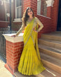 Load image into Gallery viewer, Lemon Ready-to-Wear Lehenga Saree – Elegant Faux Georgette with Coin Lace Border