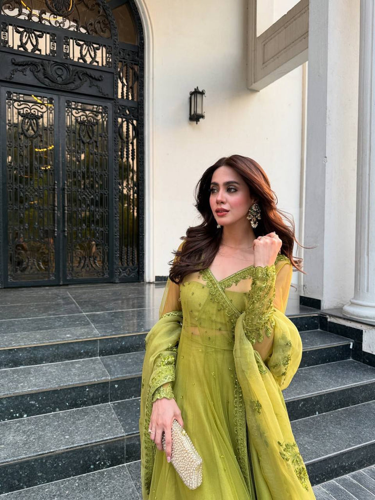 Lemon yellow Designer Butterfly Net Kediya Shrug Lehenga Set with Sequins & Thread Work ClothsVilla