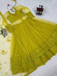Load image into Gallery viewer, Lemon yellow Designer Butterfly Net Kediya Shrug Lehenga Set with Sequins &amp; Thread Work ClothsVilla
