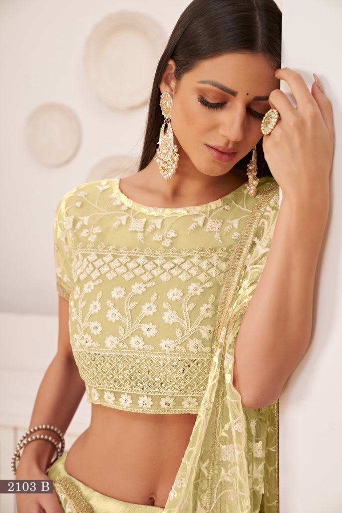 Lemon Yellow Elegant Butterfly Net Lehenga with Intricate Embroidery ClothsVilla