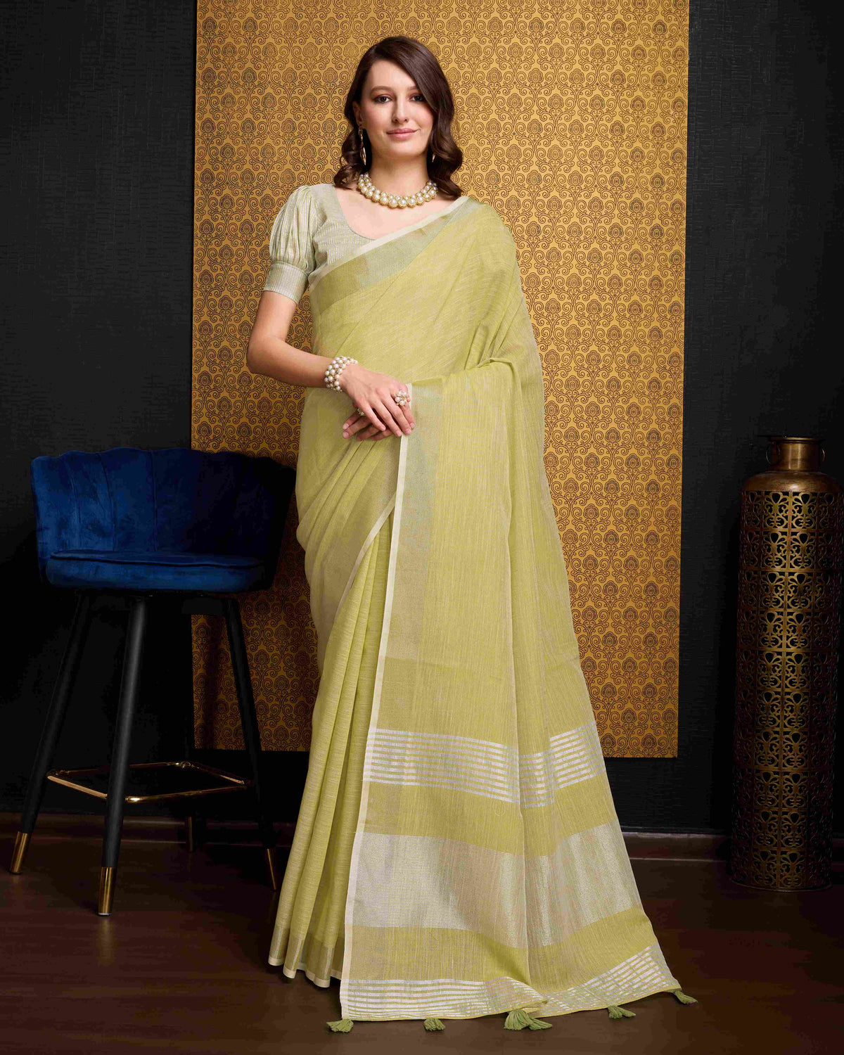 Lemon Yellow Elegant Solid Saree with Zari Border – Timeless Grace ClothsVilla Main image