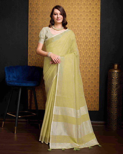 Lemon Yellow Elegant Solid Saree with Zari Border – Timeless Grace ClothsVilla Main image