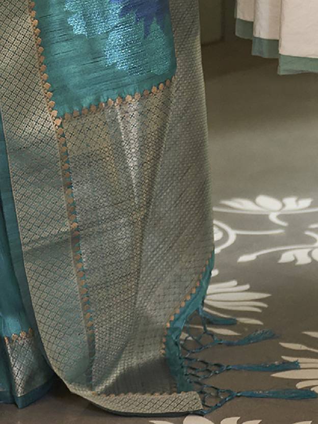 Light Blue Banarasi Silk Blend Saree with Unstitched Blouse Piece ClothsVilla
