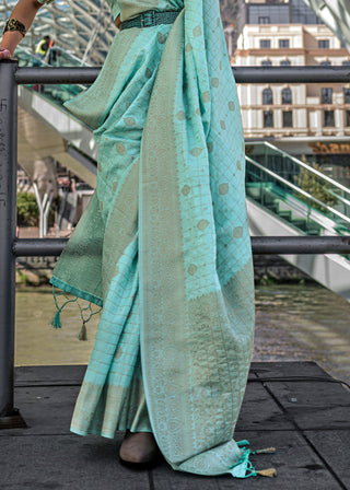 Light Blue Elegant Banarasi Blended Silk Saree – Handwoven Heritage for Special Occasions ClothsVilla