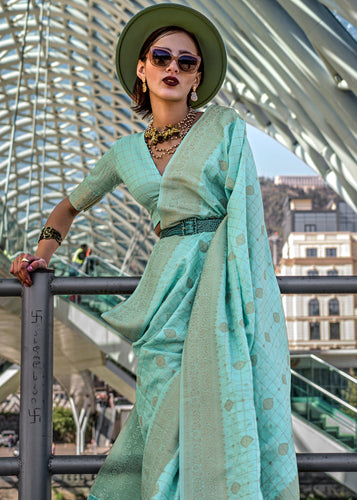 Light Blue Elegant Banarasi Blended Silk Saree – Handwoven Heritage for Special Occasions ClothsVilla