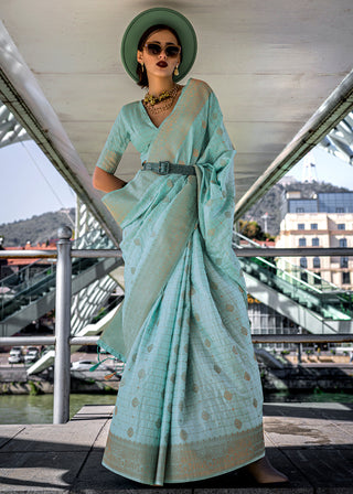 Light Blue Elegant Banarasi Blended Silk Saree – Handwoven Heritage for Special Occasions ClothsVilla