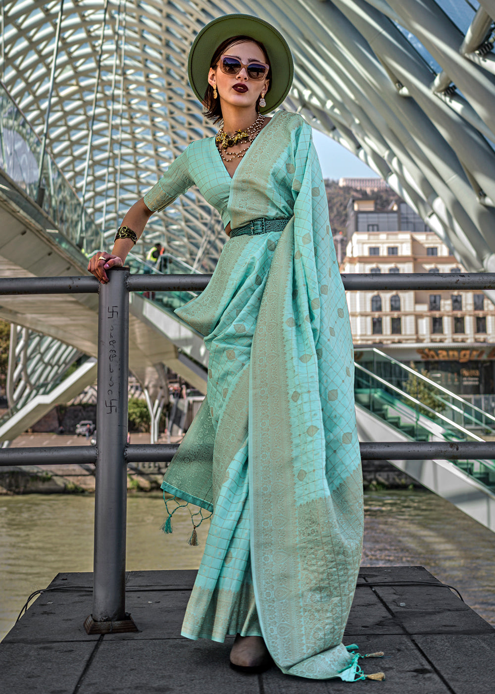 Light Blue Elegant Banarasi Blended Silk Saree – Handwoven Heritage for Special Occasions ClothsVilla