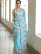 Load image into Gallery viewer, Light Blue Organza Silk Saree with Resham Floral Embroidery ClothsVilla