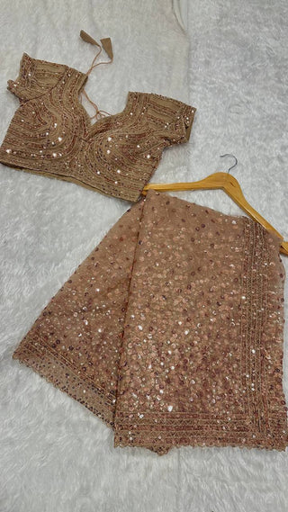 Light Brown Glitter Glamour and Everything in Between  Mesmerizing Net Saree Set Clothsvilla