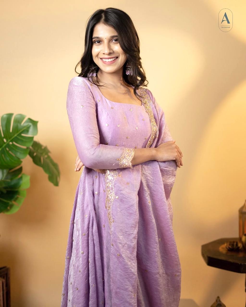 Light Dusty Mauve Elegant Designer Party Wear Fancy Umbrella Gown Set with Dupatta & Bottom