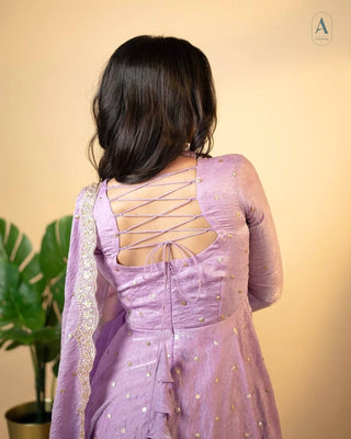 Light Dusty Mauve Elegant Designer Party Wear Fancy Umbrella Gown Set with Dupatta & Bottom
