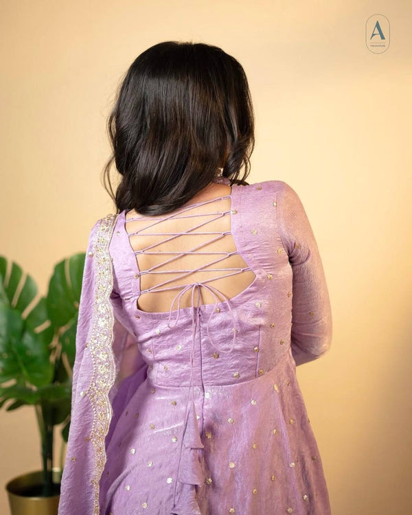 Light Dusty Mauve Elegant Designer Party Wear Fancy Umbrella Gown Set with Dupatta & Bottom