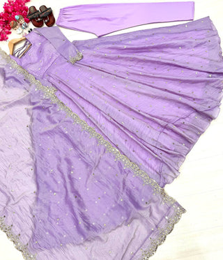 Light Dusty Mauve Elegant Designer Party Wear Fancy Umbrella Gown Set with Dupatta & Bottom