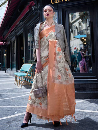 Light Gray Elegant Brasso Madurai Saree with Unstitched Blouse Piece Clothsvilla
