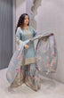 Load image into Gallery viewer, Light Gray Elegant Heavy Chinon Silk Embroidered Palazzo Set with Fancy Tassels &amp; Dupatta ClothsVilla