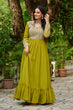 Load image into Gallery viewer, Parrot Green Elegant Star Georgette Embroidered Gown with Dupatta – Beads &amp; Sequins Work ClothsVilla