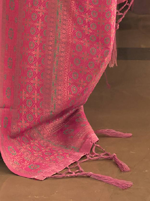 Light Green Graceful Woven Banarasi Silk Blend Saree with Tassel Detailing ClothsVilla