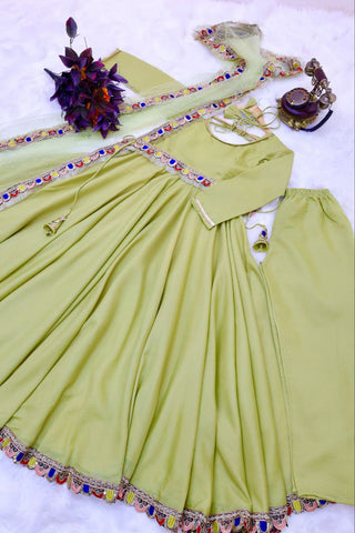 Light Green Luxurious Chinon Silk Embroidered Gown with Flowing 8 Meter Flair ClothsVilla