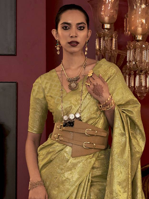 Light Green Stylish Party Wear Saree with Unstitched Blouse Piece Secondary image
