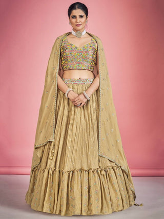 Light Orange Pakistani Georgette Lehenga Choli For Indian Festivals & Weddings - Thread Embroidery Work, Mirror Work Clothsvilla