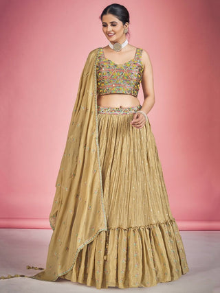 Light Orange Pakistani Georgette Lehenga Choli For Indian Festivals & Weddings - Thread Embroidery Work, Mirror Work Clothsvilla
