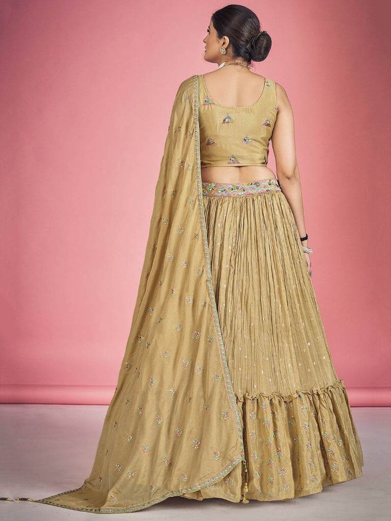 Light Orange Pakistani Georgette Lehenga Choli For Indian Festivals & Weddings - Thread Embroidery Work, Mirror Work Clothsvilla