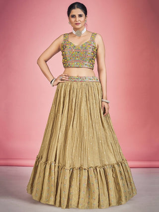 Light Orange Pakistani Georgette Lehenga Choli For Indian Festivals & Weddings - Thread Embroidery Work, Mirror Work Clothsvilla