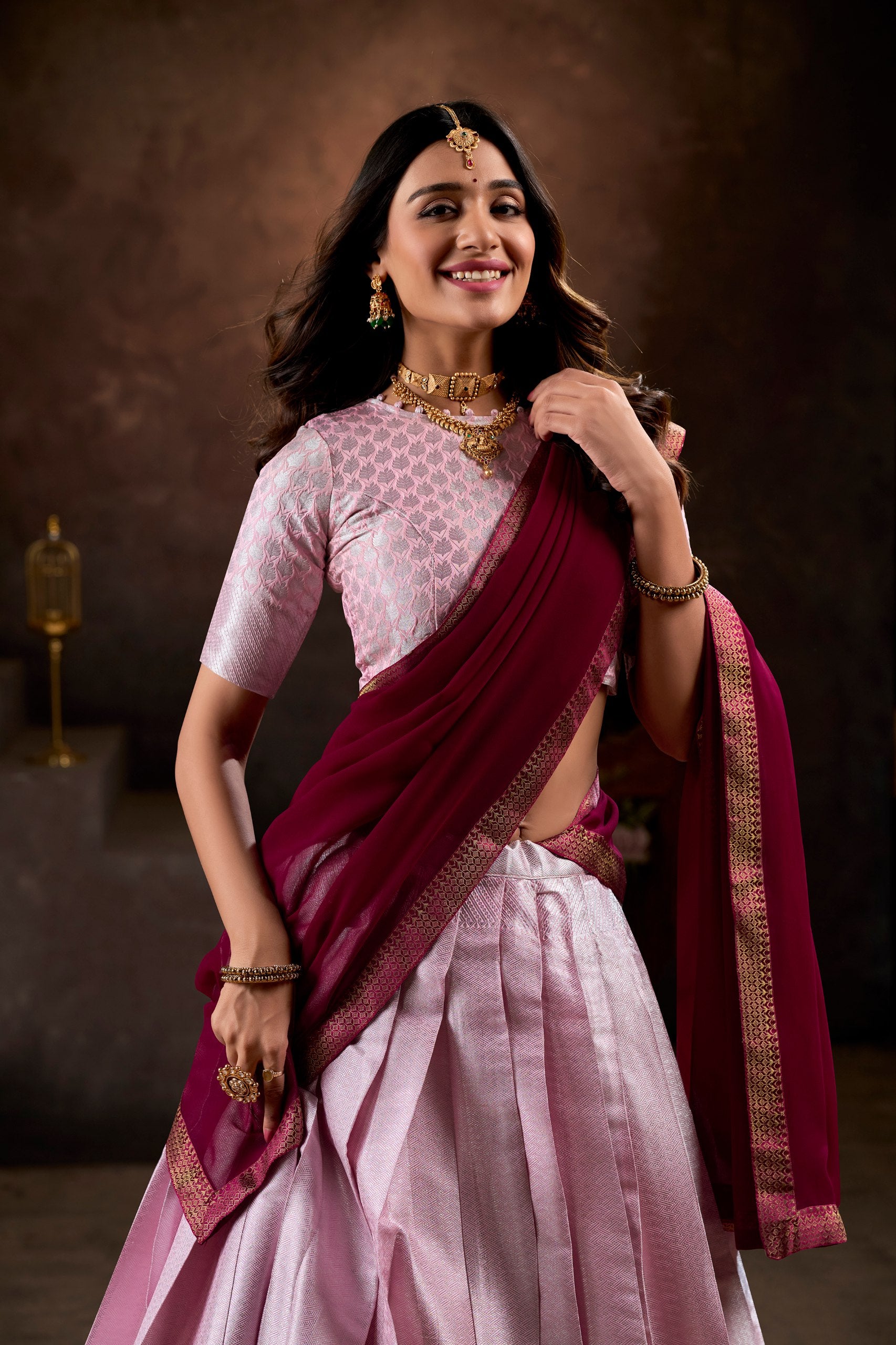Light Pink Captivating Jacquard Lehenga Choli Set - Graceful Weaves and Modern Flair Secondary image