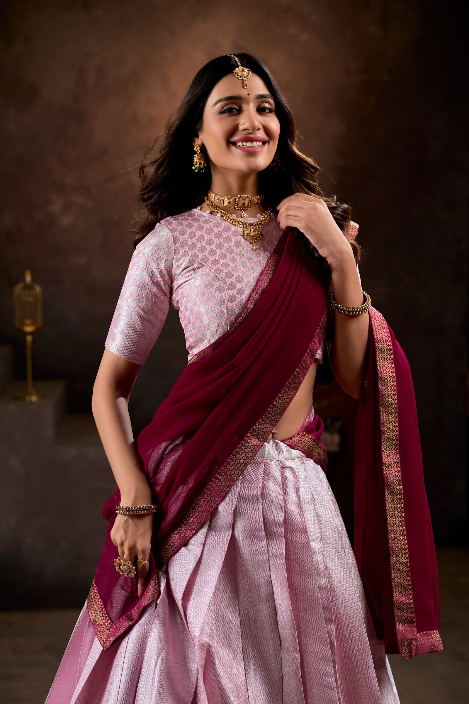 Light Pink Captivating Jacquard Lehenga Choli Set - Graceful Weaves and Modern Flair