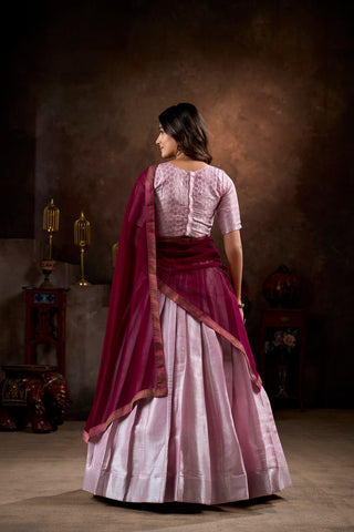Light Pink Captivating Jacquard Lehenga Choli Set - Graceful Weaves and Modern Flair