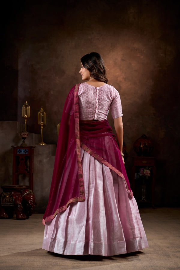 Light Pink Captivating Jacquard Lehenga Choli Set - Graceful Weaves and Modern Flair