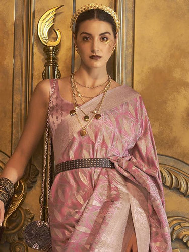 Light Pink Classic Banarasi Silk Blend Saree – Perfect for Weddings & Festive Occasions ClothsVilla
