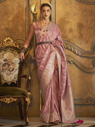 Light Pink Classic Banarasi Silk Blend Saree – Perfect for Weddings & Festive Occasions ClothsVilla