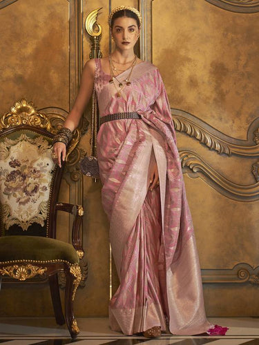 Light Pink Classic Banarasi Silk Blend Saree – Perfect for Weddings & Festive Occasions ClothsVilla