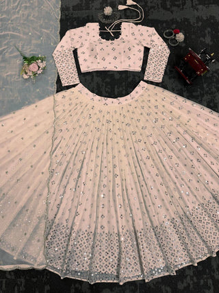 Light Pink Designer Faux Georgette Semi-Stitched Lehenga Set with 9mm Sequin Embroidery & Cutwork Dupatta Clothsvilla