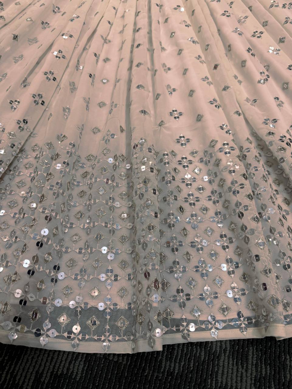 Light Pink Designer Faux Georgette Semi-Stitched Lehenga Set with 9mm Sequin Embroidery & Cutwork Dupatta Clothsvilla