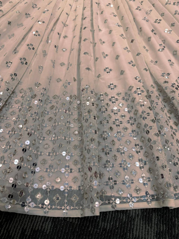 Light Pink Designer Faux Georgette Semi-Stitched Lehenga Set with 9mm Sequin Embroidery & Cutwork Dupatta Clothsvilla