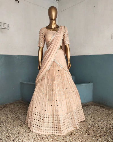 Light Pink  Designer Faux Georgette Semi-Stitched Lehenga Set with 9mm Sequin Embroidery & Cutwork Dupatta Clothsvilla