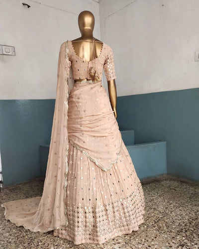 Light Pink Designer Faux Georgette Semi-Stitched Lehenga Set with 9mm Sequin Embroidery & Cutwork Dupatta Clothsvilla